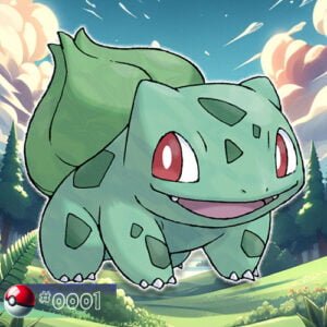 Pokémon Generation I 10 Bulbasaur Pokémon in a natural forest habitat