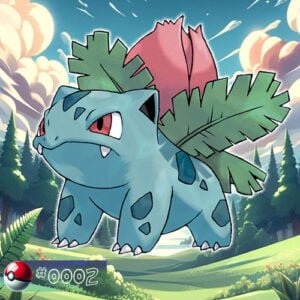 Pokémon Generation I 11 Ivysaur Pokémon among trees in a lush forest