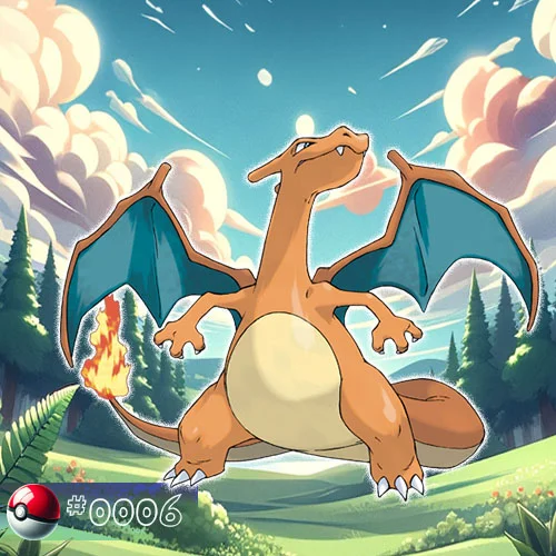 Charizard Pokémon with wings spread in a forest scene
