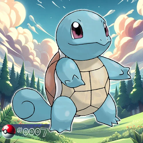 Squirtle Pokémon by a forest stream