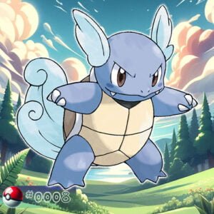 Pokémon Generation I 17 Wartortle Pokémon surrounded by forest greenery