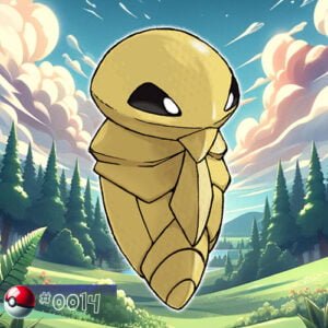 Pokémon Generation I 23 Kakuna Pokémon suspended from a forest tree