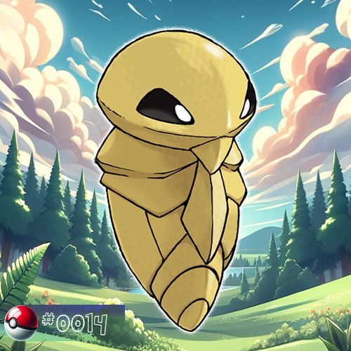 Kakuna Pokémon suspended from a forest tree