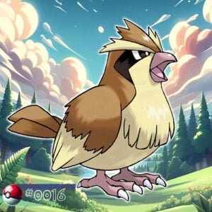 Pokémon Generation I 25 Pidgey Pokémon perched on a forest branch