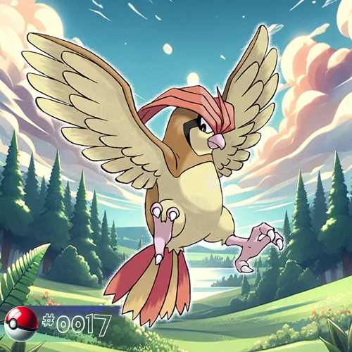 Pidgeotto Pokémon in flight among forest trees