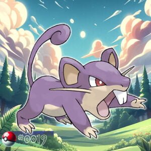 Pokémon Generation I 28 Rattata Pokémon foraging on the forest floor