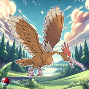 Pokémon Generation I 33 Fearow Pokémon in a high forest flight