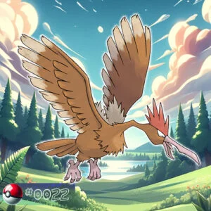 Flying type 16 Fearow Pokémon in a high forest flight