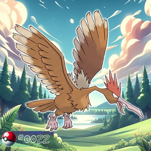 Fearow Pokémon in a high forest flight