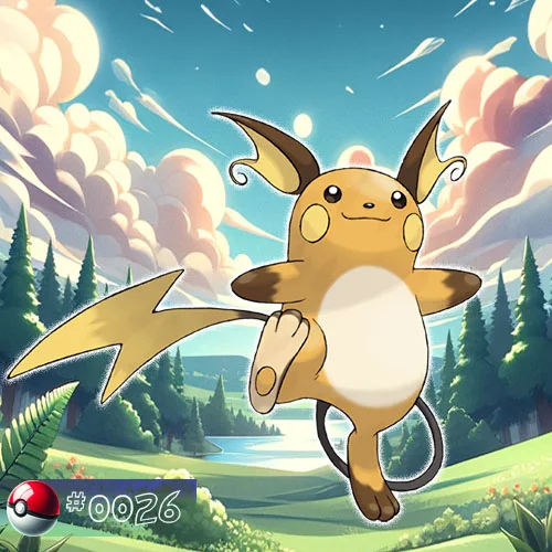 Raichu Pokémon charging up in a forest scene