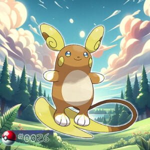 Pokémon Generation I 38 Raichu Pokémon alolan form charging up in a forest scene