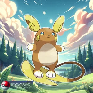 Raichu Pokémon alolan form charging up in a forest scene