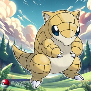 Pokémon Generation I 39 Sandshrew Pokémon in a dry forest area