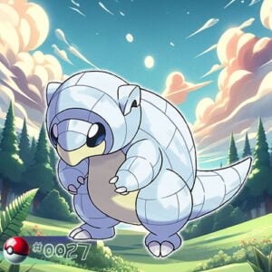 Pokémon Generation I 40 Sandshrew Pokémon in a dry forest area