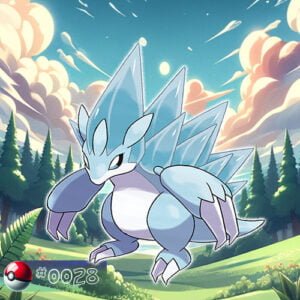 Pokémon Generation I 42 Sandslash alolan form Pokémon's spikes among forest leaves