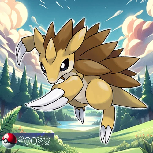 Sandslash Pokémon's spikes among forest leaves