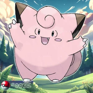 Clefairy Pokémon under a moonlit forest sky