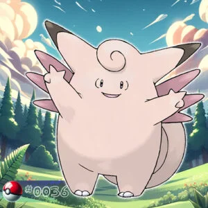 Clefable Pokémon amidst magical forest surroundings