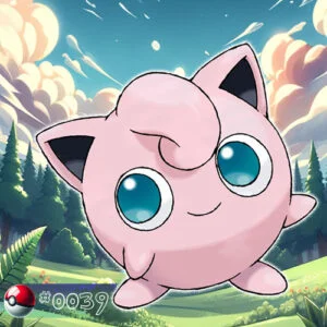Jigglypuff Pokémon singing in a forest meadow