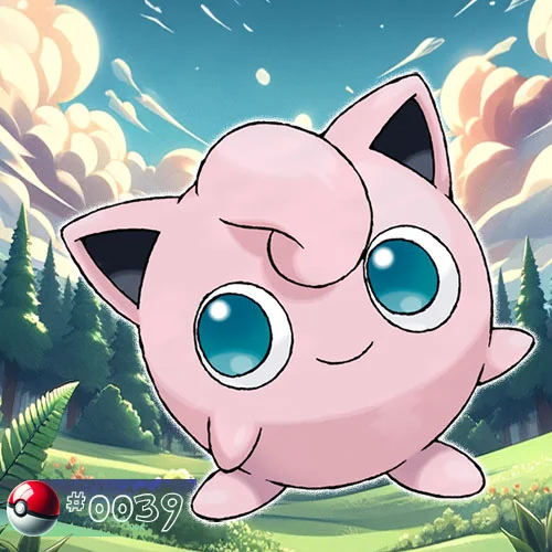 Jigglypuff Pokémon singing in a forest meadow