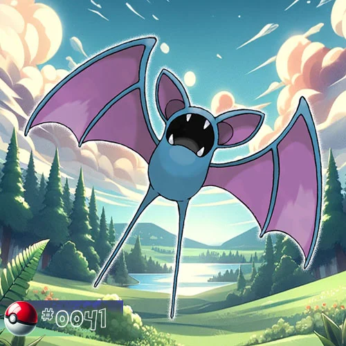 Zubat Pokémon flapping wings in a shadowy forest