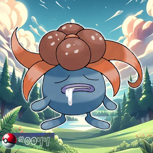 Gloom Pokémon exuding spores in a misty forest