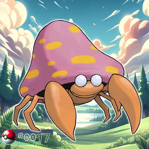 Parasect Pokémon with large mushroom cap in a forest habitat