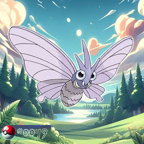 Venomoth Pokémon with wings spread in a nocturnal forest
