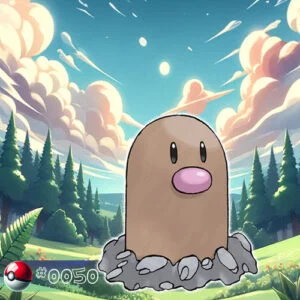 Diglett Pokémon peeking out of a forest soil