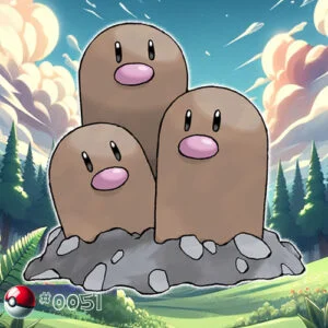 Dugtrio Pokémon trio emerging in a forest landscape
