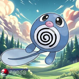 Pokémon Generation I 83 Poliwag Pokémon near a forest waterhole