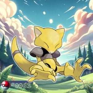 Pokémon Generation I 86 Abra Pokémon sleeping peacefully in a forest meadow