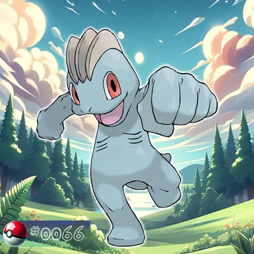 Machop Pokémon training in a forest gym
