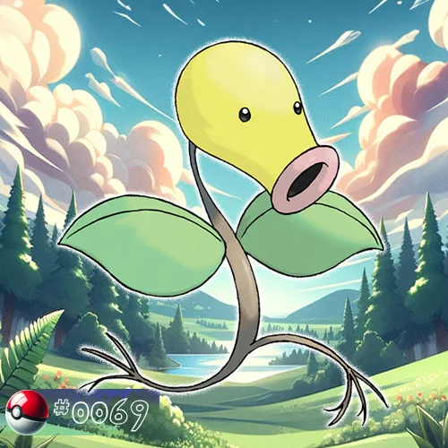 Bellsprout Pokémon swaying in a forest breeze