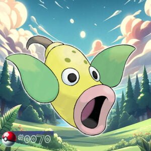 Pokémon Generation I 93 Weepinbell Pokémon dangling from a forest tree