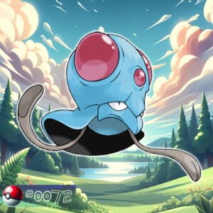 Pokémon Generation I 95 Tentacool Pokémon floating near the forest's edge water