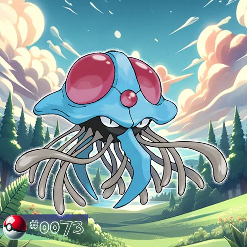 Tentacruel Pokémon with tentacles outstretched in a forest pond