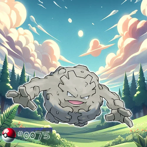 Graveler Pokémon rolling along a forest mountain path