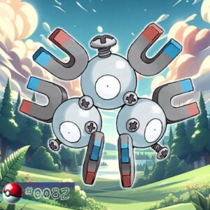 Pokémon Generation I 111 Magneton Pokémon trio hovering in a magnetic area of the forest