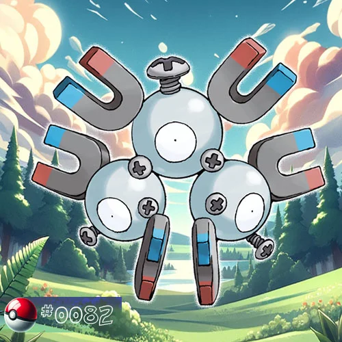 Magneton 1 Magneton Pokémon trio hovering in a magnetic area of the forest