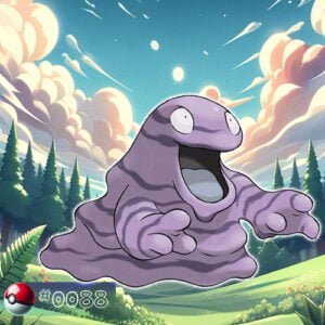 Pokémon Generation I 118 Grimer Pokémon oozing through a polluted section of the forest