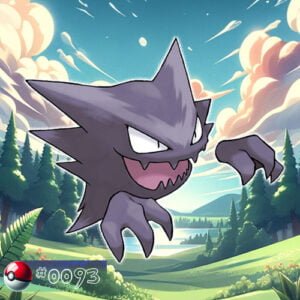Pokémon Generation I 125 Haunter Pokémon lurking with glowing eyes in a dark forest