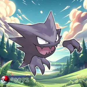 Haunter Pokémon lurking with glowing eyes in a dark forest
