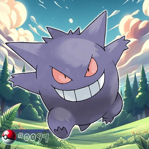 Gengar Pokémon casting a shadow over the forest twilight