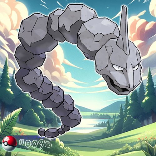 Onix Pokémon coiling through the rocky terrain of the forest