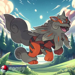 Hisuian Form Arcanine Pokémon majestically patrolling the forest
