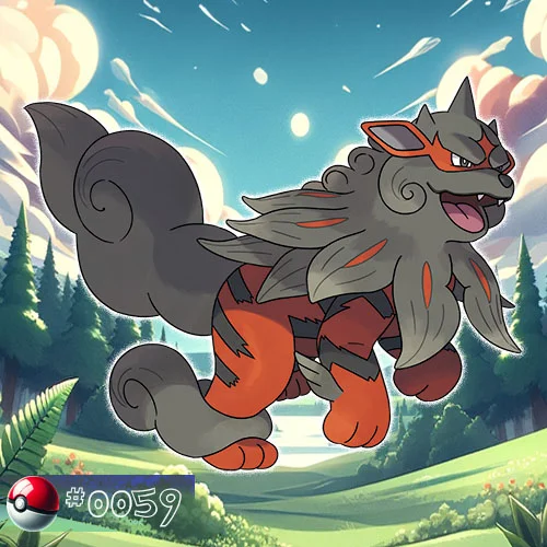 Hisuian Form Arcanine Pokémon majestically patrolling the forest