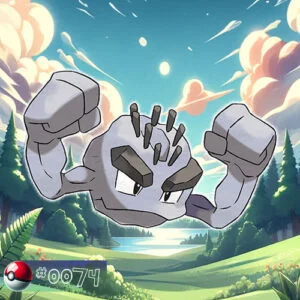 Alolan Form Geodude Pokémon nestled among forest rocks