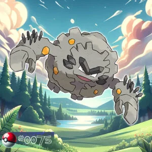 Alolan Form Graveler Pokémon rolling through the forest terrain
