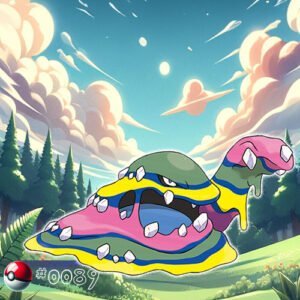 Dark type 17 Alolan Form Muk Pokémon with a toxic aura in a dark forest